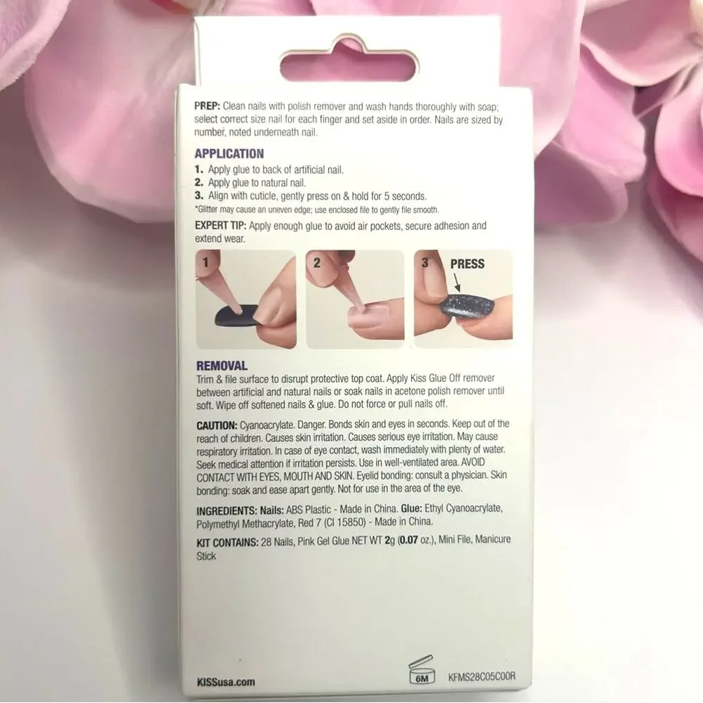 KISS Gel Fantasy Nails KGN08 Silver Glam Glitter Press-On Nails Short Almond